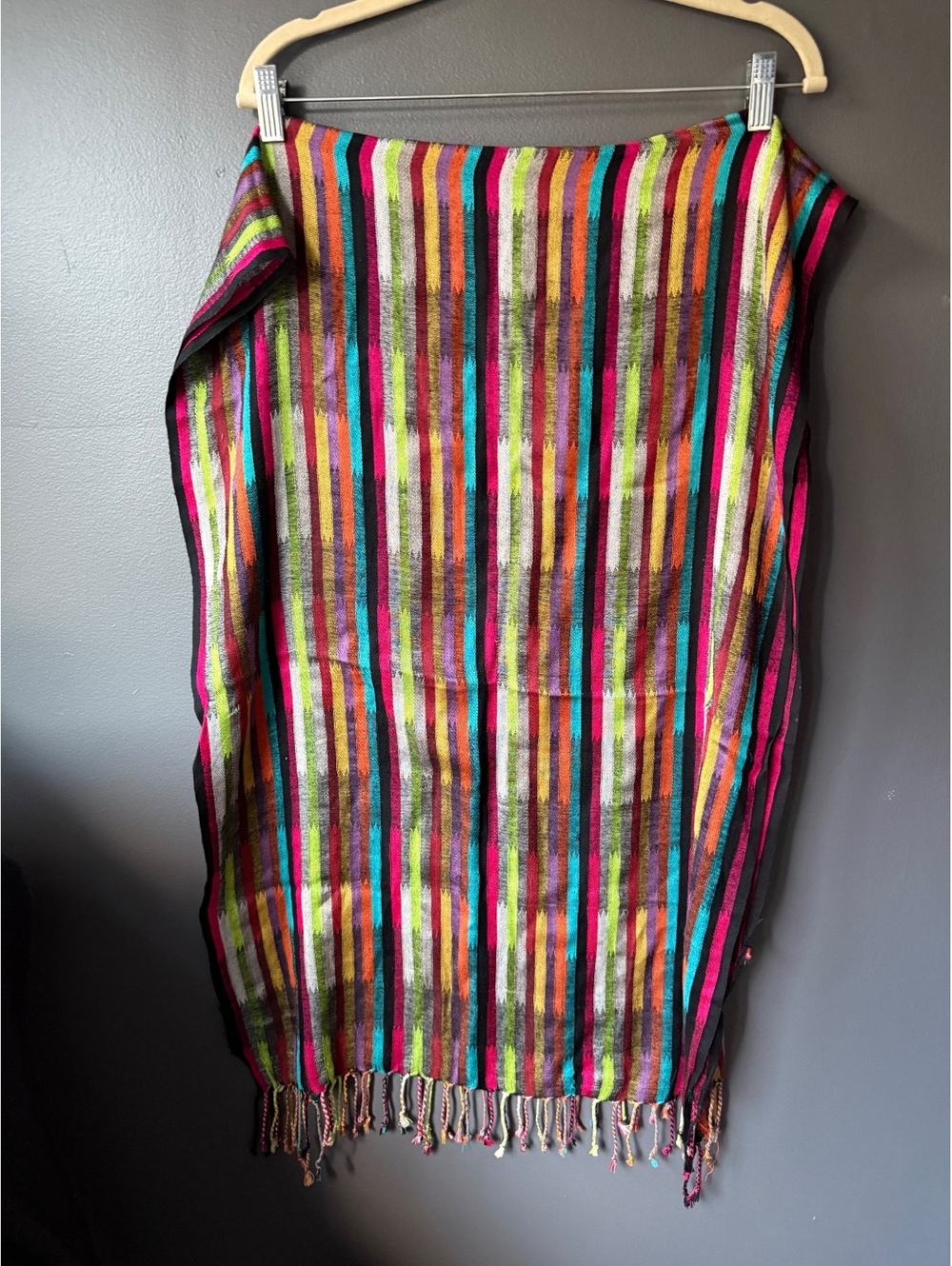 Amtal 100% Pashmina Multicolor Striped Shawl with Fringe